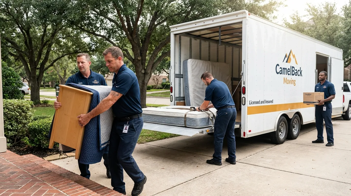 Crew loading residential truck for cross-state move from Pawnee City, NE