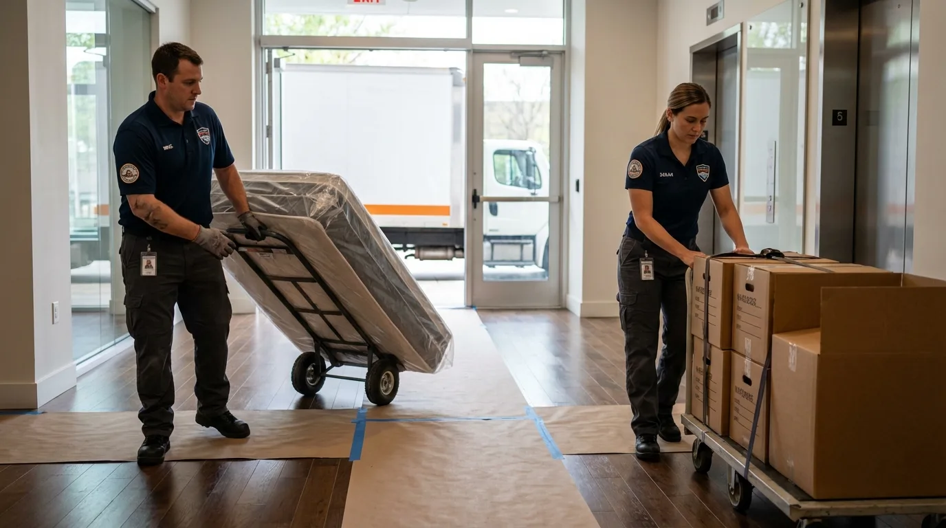 Professional apartment movers loading elevator in Pawnee City, NE